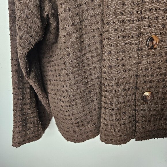 Eskandar Linen Mandarin Collar Textured Shirt Jacket Button Front Brown - Picture 6 of 12